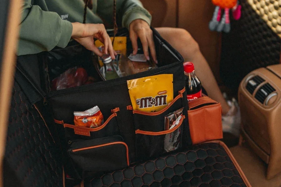 close up pockets of back seat organizer