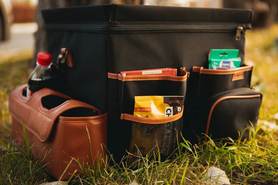 organizer as picnic station on grass
