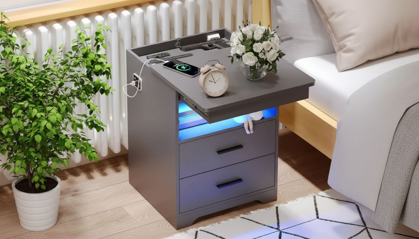 Discreet Smart Nightstand: USB-C Charging + LED Light